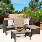 3 Pieces Patio Wicker Rattan Sofa Set