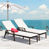 2 Pieces Patio Rattan Adjustable Back Lounge Chair with Armrest and Removable Cushions