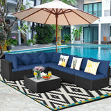 7-Piece Outdoor Sectional Wicker Patio Sofa Set with Tempered Glass Top