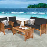 4 Pieces Patio Solid Wood Furniture Set