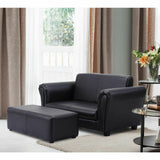 Black/White Kids Double Sofa with Ottoman
