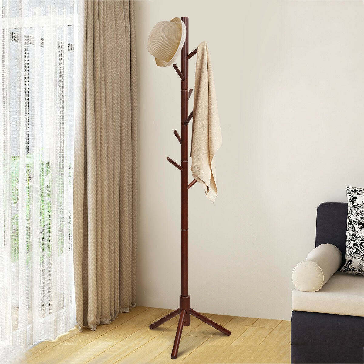 2 Heights Wooden Coat Rack with 8 Hooks