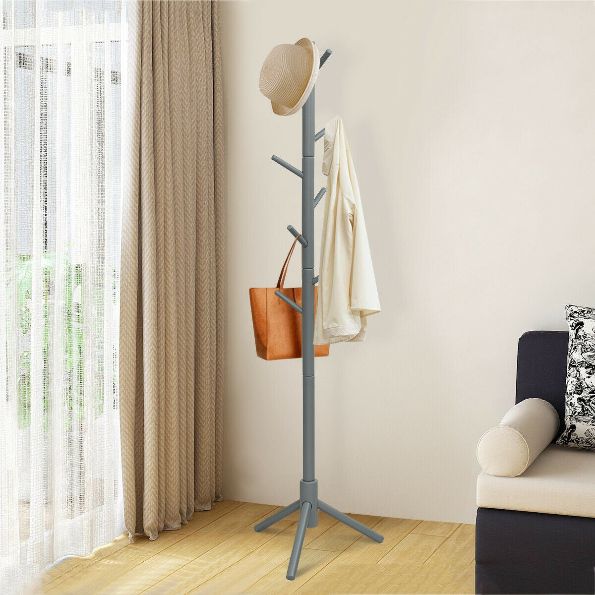 2 Heights Wooden Coat Rack with 8 Hooks