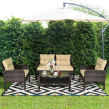 4 Pieces Outdoor Rattan Wicker Loveseat Furniture Set with Cushions-Coffee