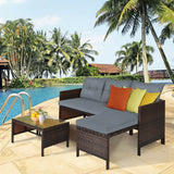 3 Pieces Patio Wicker Rattan Sofa Set