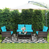4 Pieces Outdoor Rattan Wicker Loveseat Furniture Set with Cushions