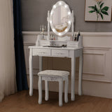 Makeup Vanity Dressing Table Set with Dimmable Bulbs Cushioned Stool-White
