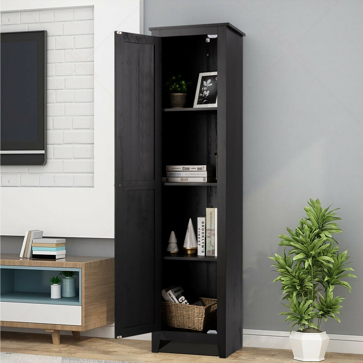 Linen Tower Bathroom Storage Cabinet Tall Slim Side Organizer with Shelf