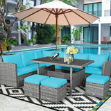 7 Pieces Patio Rattan Dining Furniture Sectional Sofa Set with Wicker Ottoman