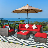 6 Pcs Patio Rattan Furniture Set with Sectional Cushion