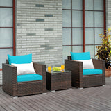 3 Pcs Patio Conversation Rattan Furniture Set with Cushion