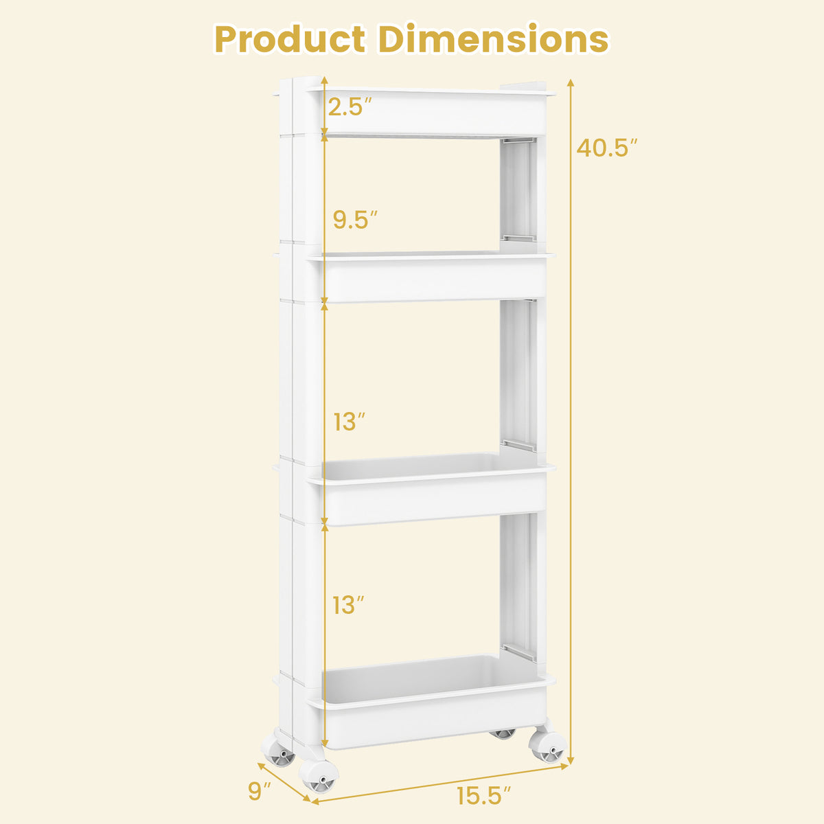 3/4-Tier Rolling Utility Cart with Detachable Trays and Smooth Wheels-3/Wheels-4