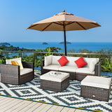 6 Pcs Patio Rattan Furniture Set with Sectional Cushion