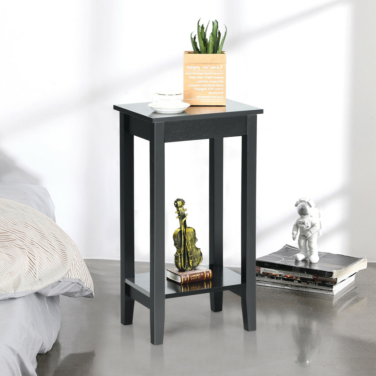 Tall Wooden Sofa End Table Side Table