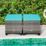 2PCS Patio Rattan Wicker Ottoman Seat with Removable Cushions