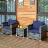 3 Pcs Patio Rattan Furniture Bistro Sofa Set with Cushioned