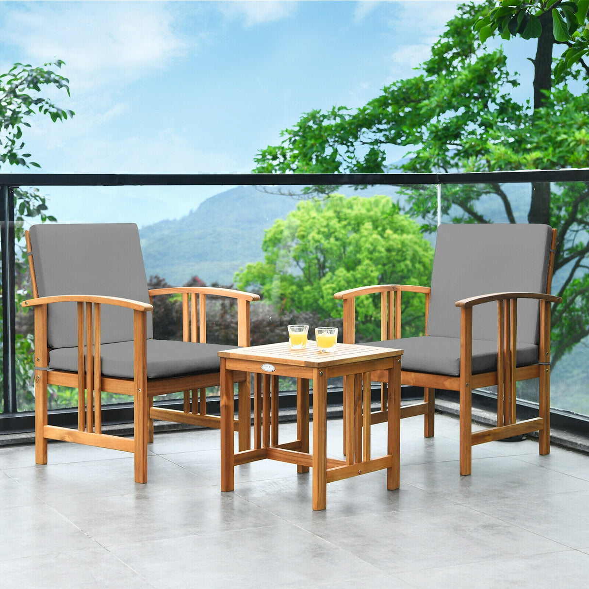 3PC Solid Wood Outdoor Patio Sofa Furniture Set