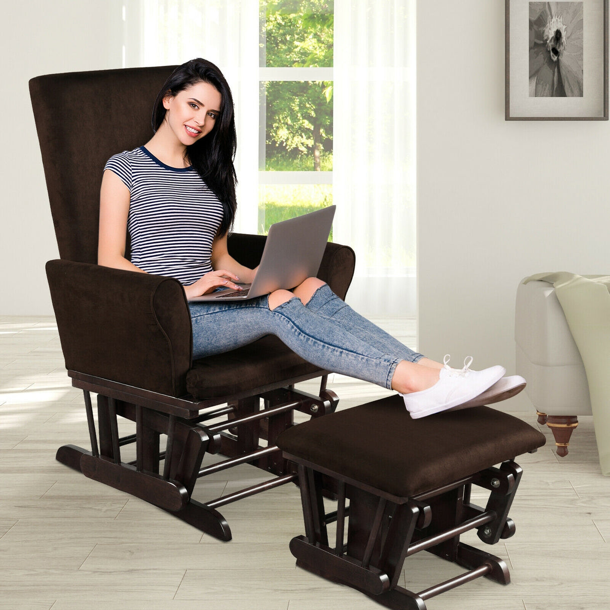 Baby Nursery Relax Rocker Rocking Chair Glider and Ottoman Cushion Set
