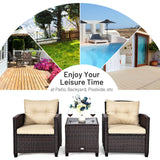 3 Pcs Patio Rattan Furniture Set Cushioned Conversation Set Coffee Table