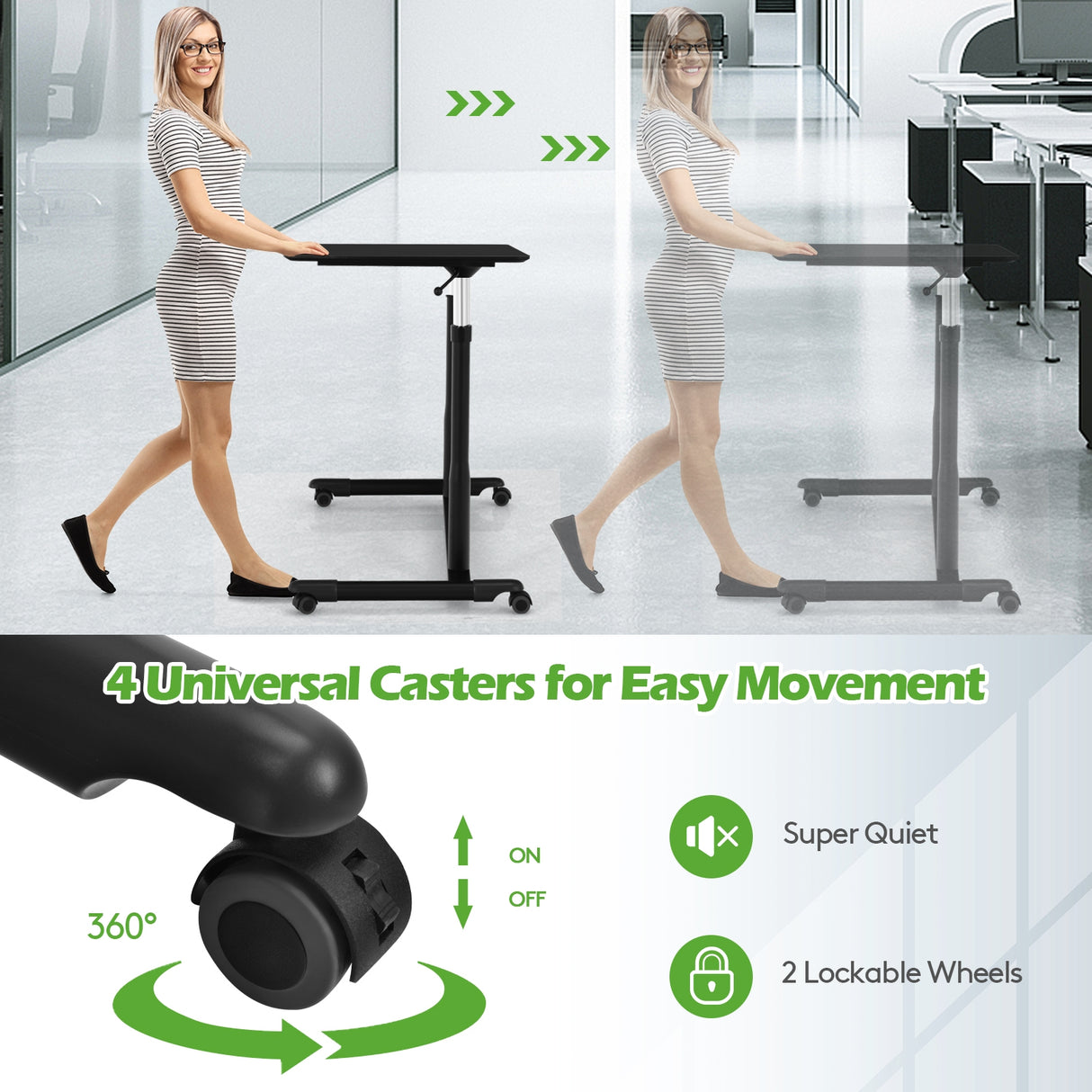 Height Adjustable Computer Desk Sit to Stand Rolling Table