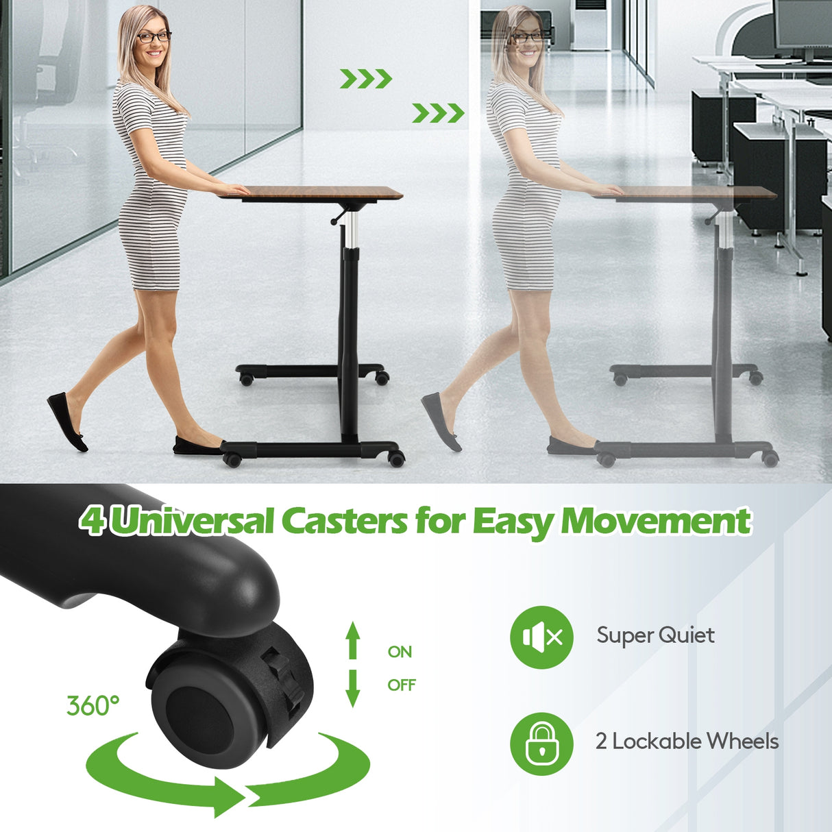 Height Adjustable Computer Desk Sit to Stand Rolling Table