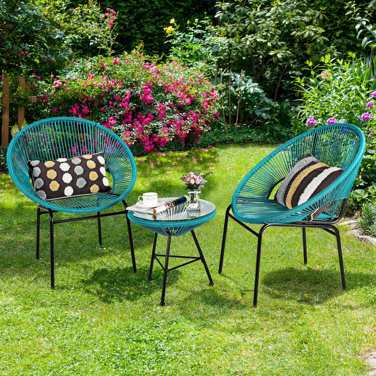 3PCS Patio Acapulco Furniture Bistro Set with GlassTable