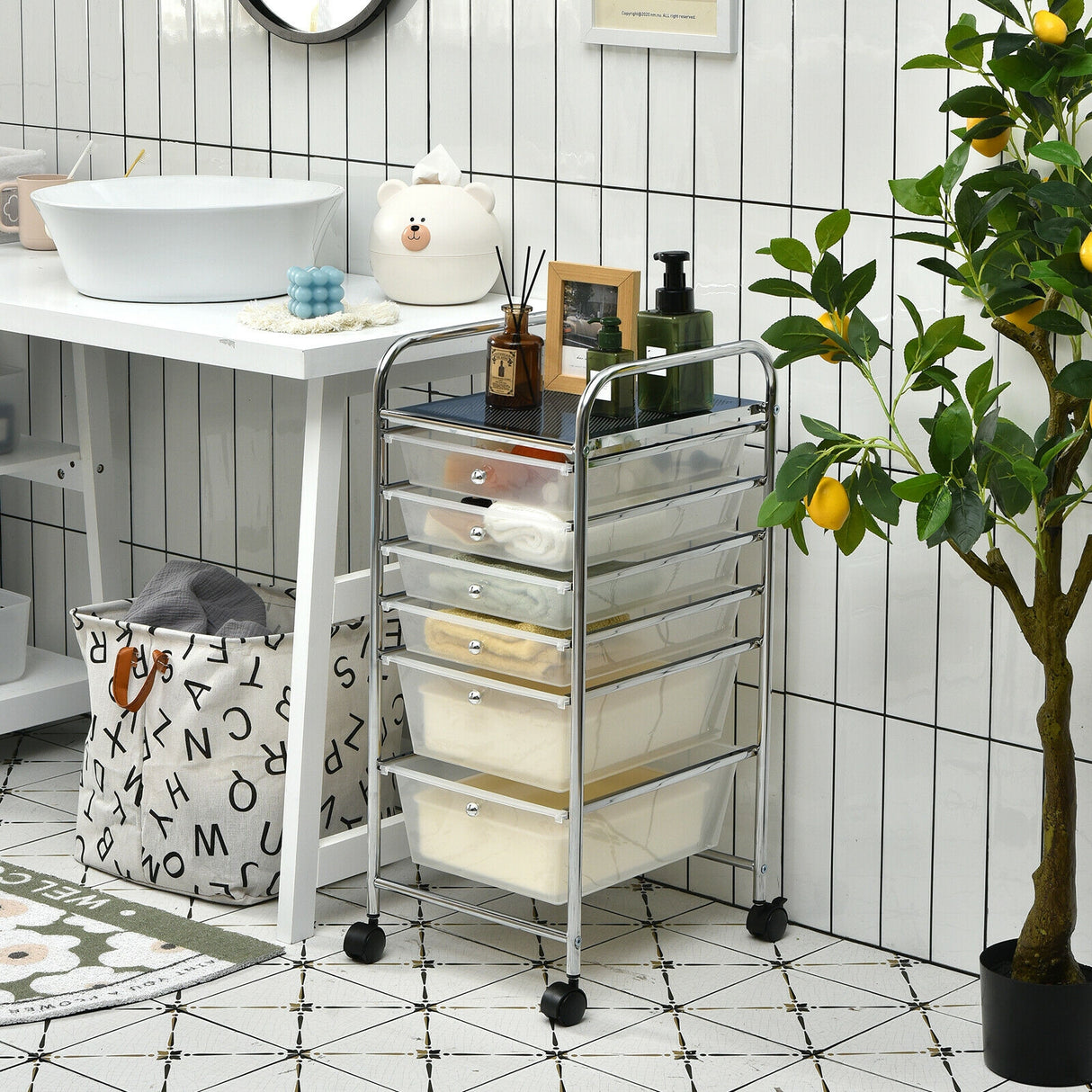 6 Drawers Rolling Storage Cart Organizer-Transparent