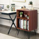 Freestanding Record Player Stand Storage Cabinet with Metal Legs