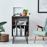 Freestanding Record Player Stand Storage Cabinet with Metal Legs