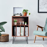 Freestanding Record Player Stand Storage Cabinet with Metal Legs