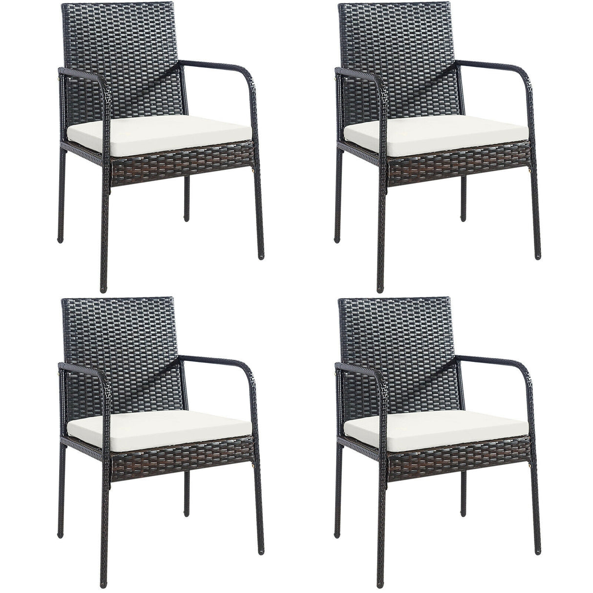4 Pieces Patio Wicker Rattan Dining Set with Comfy Cushions