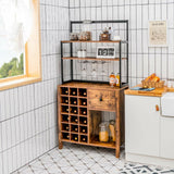 Kitchen Bakers Rack Freestanding Wine Rack Table with Glass Holder and Drawer