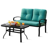 2PCS Patio Loveseat Bench Table Furniture Set with Cushioned Chair