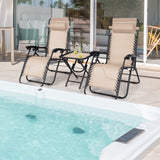 3 Pieces Folding Portable Zero Gravity Reclining Lounge Chairs Table Set