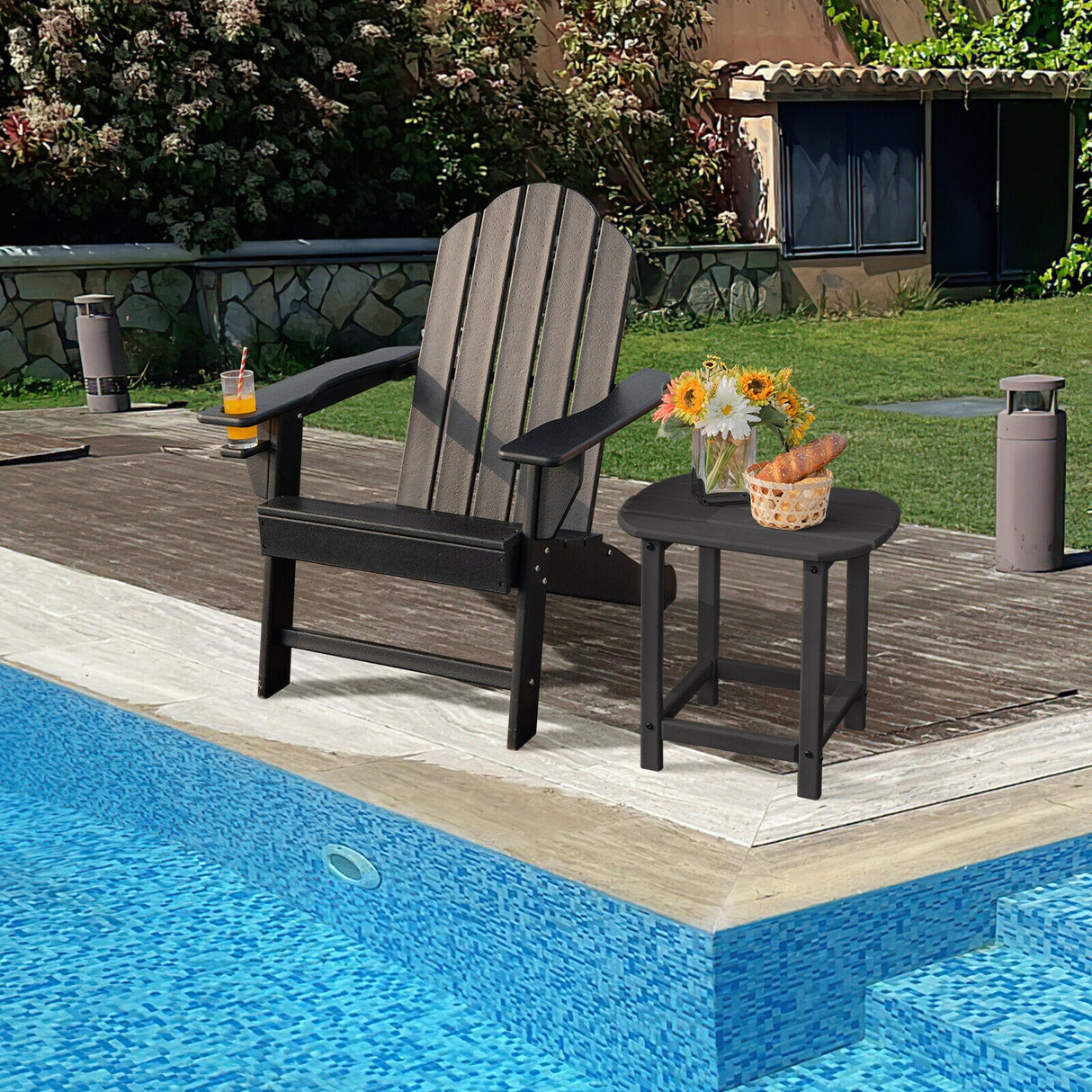 Outdoor Adirondack Chair with Built-in Cup Holder for Backyard Porch