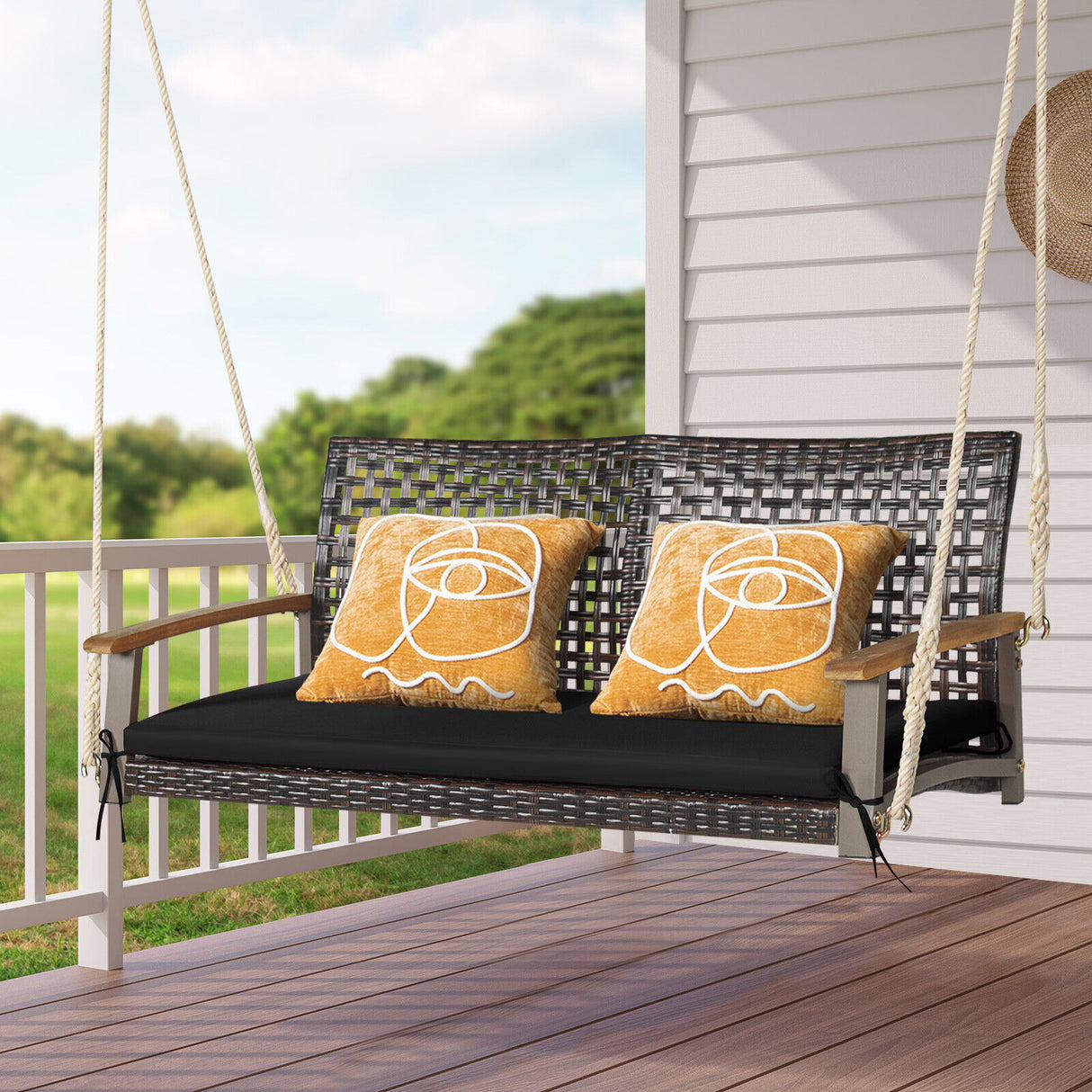 2-Person Rattan Hanging Porch Swing Chair
