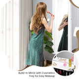 Lockable Wall Door Mounted Mirror Jewelry Cabinet w/LED Lights