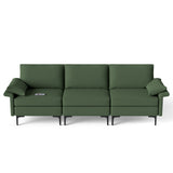 Large 3-Seat Sofa Sectional with Metal Legs and 2 USB Ports for 3-4 people