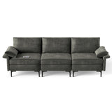 Large 3-Seat Sofa Sectional with Metal Legs and 2 USB Ports for 3-4 people