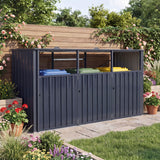 3-Bin Metal Trash Can Storage Shed with Flip-Up Lids for Yard-Dark Gray