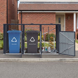 3-Bin Metal Trash Can Storage Shed with Flip-Up Lids for Yard-Dark Gray