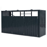 3-Bin Metal Trash Can Storage Shed with Flip-Up Lids for Yard-Dark Gray