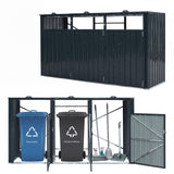 3-Bin Metal Trash Can Storage Shed with Flip-Up Lids for Yard-Dark Gray