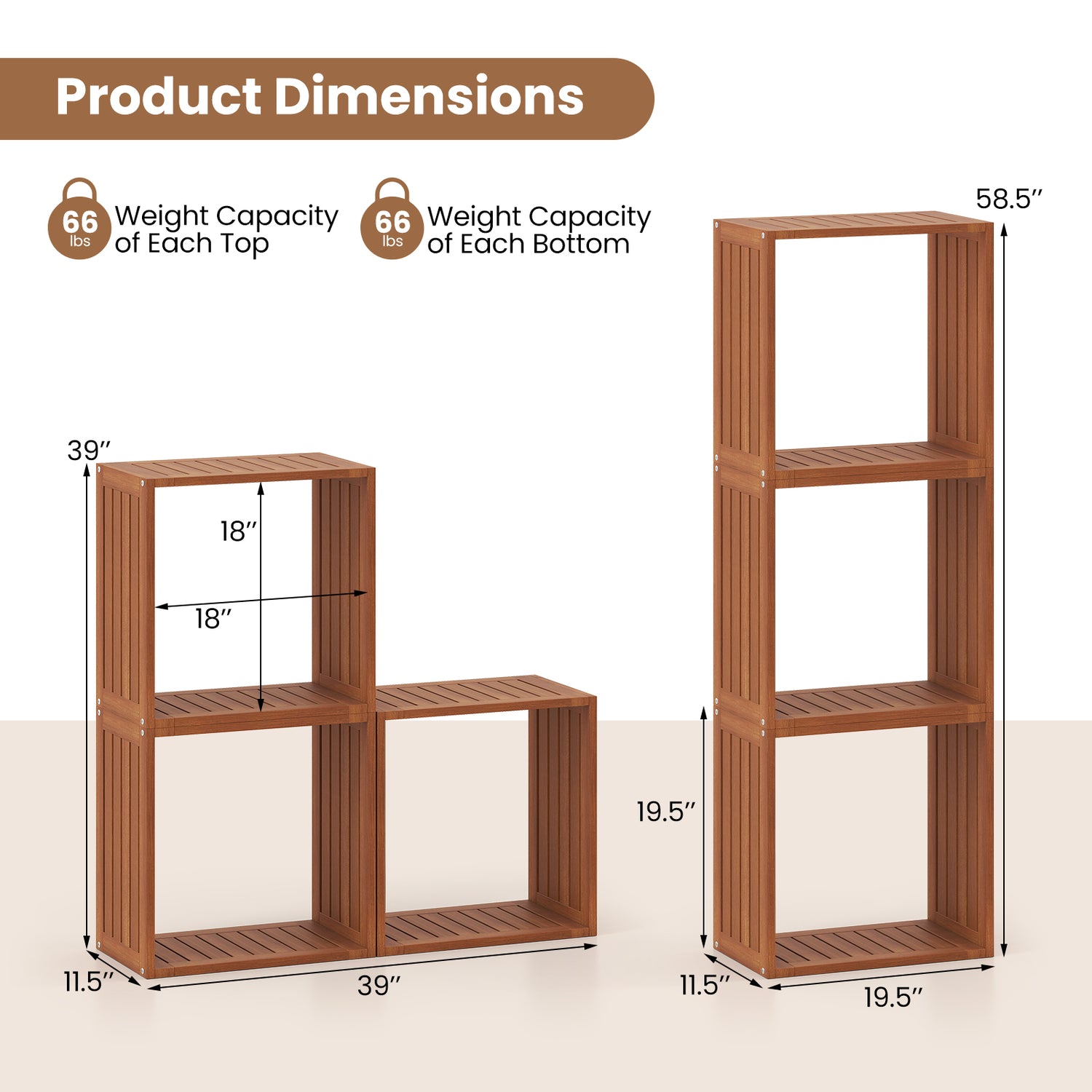 3 Cube Bookcases Solid Wood Stacking Storage Organizers with Open Slatted Design