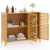 3-Door Bamboo Bathroom Cabinet with Shelves-Natural