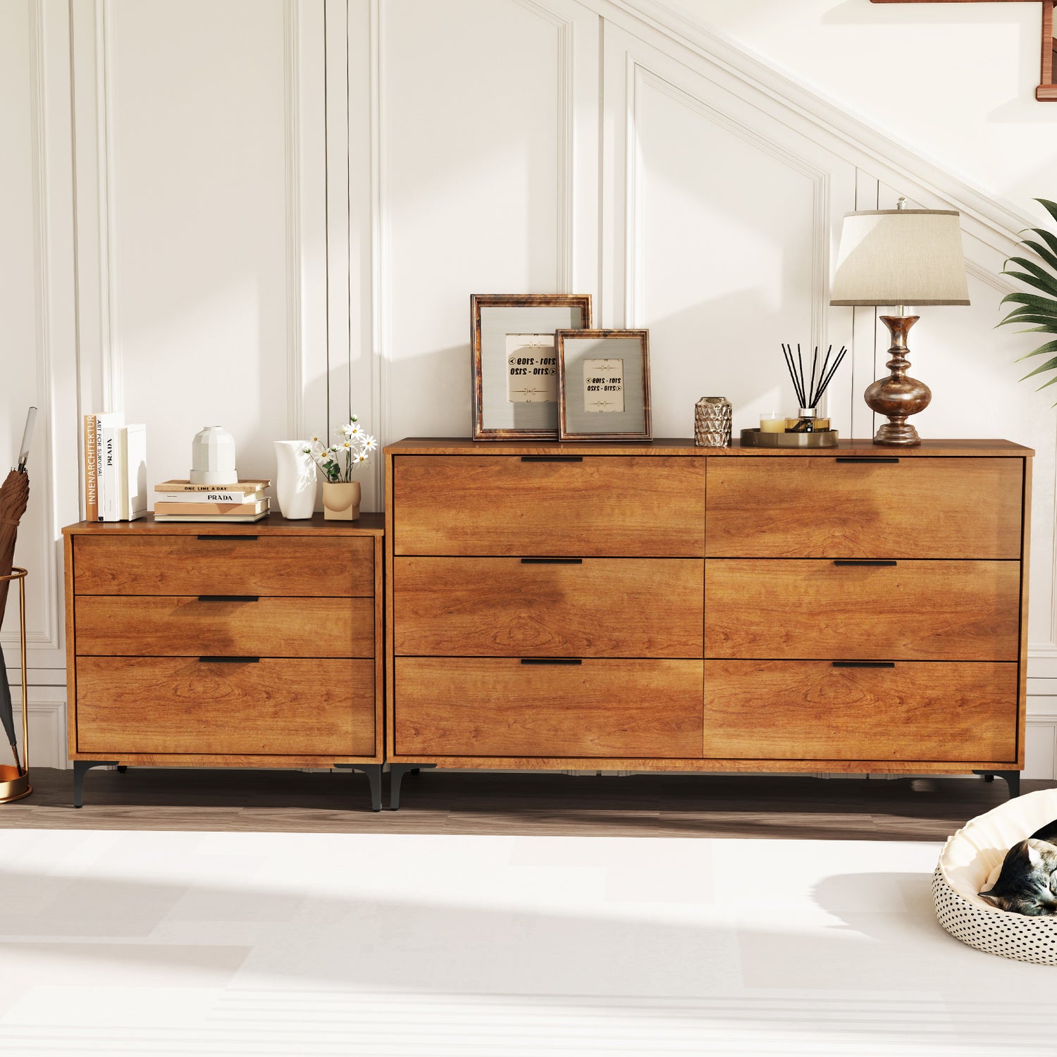 3 Drawer Dresser with Interlock System for Bedroom Living Room-Cherry