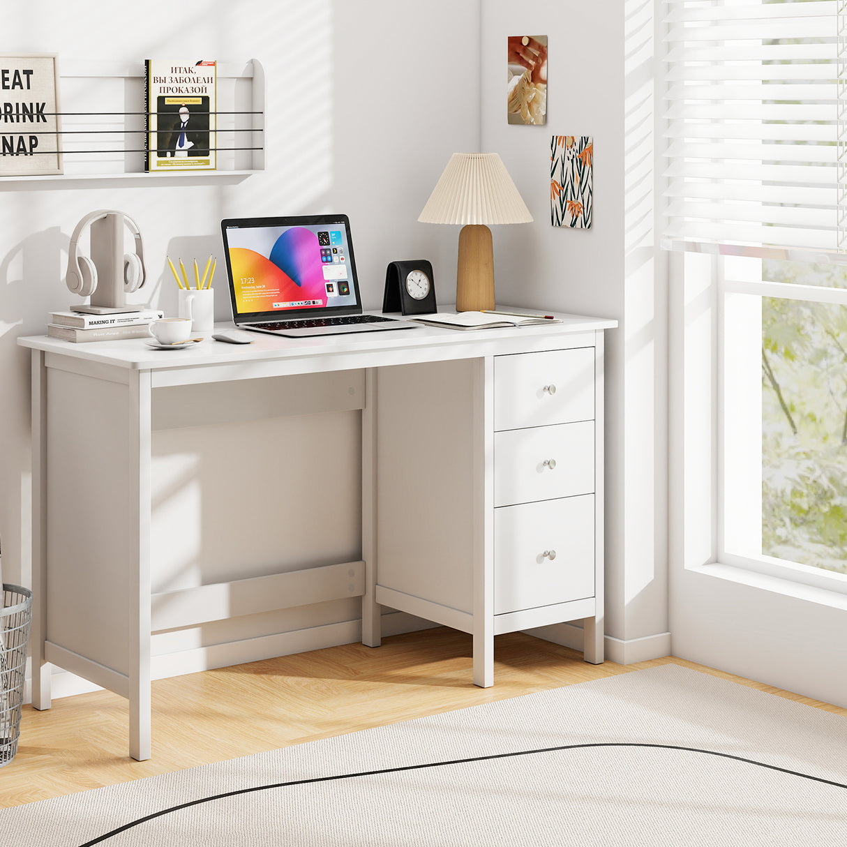 3-Drawer Home Office Study Computer Desk with Spacious Desktop