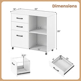 3-Drawer Mobile File Cabinet with Open Storage Shelves and Wheels for Letter A4 Size-White