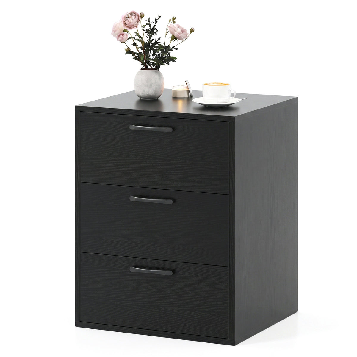 3 Drawer Nightstand with Wood Grain Finish and Storage for Living Room Bedroom Study