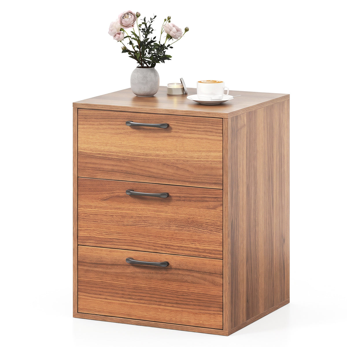 3 Drawer Nightstand with Wood Grain Finish and Storage for Living Room Bedroom Study
